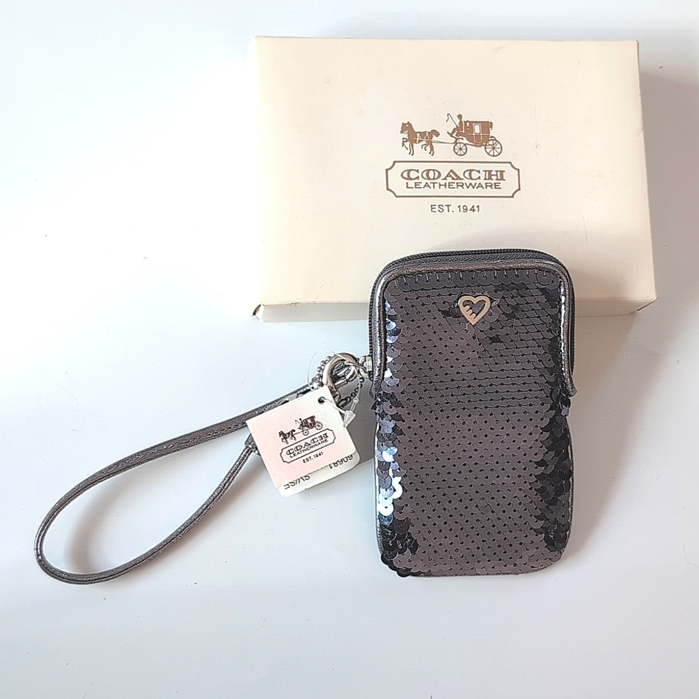 NWT Coach Silver Sequin Wallet Wristlet